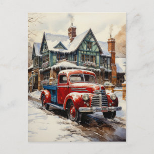 Oude winter-kerststadswoning briefkaart