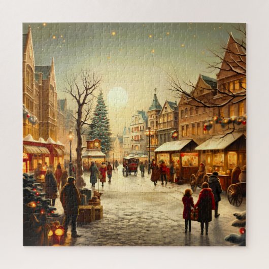 Oude winter sneeuw Kerstmarkt stad Legpuzzel (Verticaal)