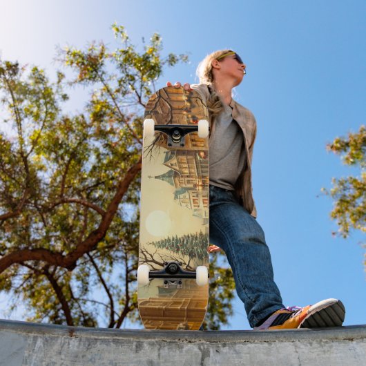 Oude winter snijmarkt dorp persoonlijk skateboard (Buiten 1)