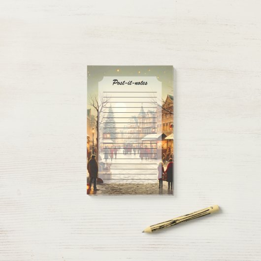 Oude winter snijmarkt dorp post-it® notes (Op bureau)