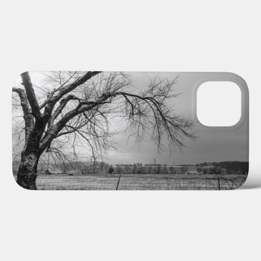 Oude winterboom — Grayscale iPhone Case (Achterkant (horizontaal))