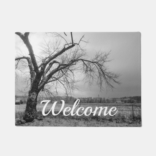 Oude winterboom Grayscale Welcome Doormat Deurmat (Voorkant)