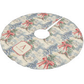 Oude Winterdorp Kerst Rode Boog Monogram Kerstboom Rok (Gekanteld)