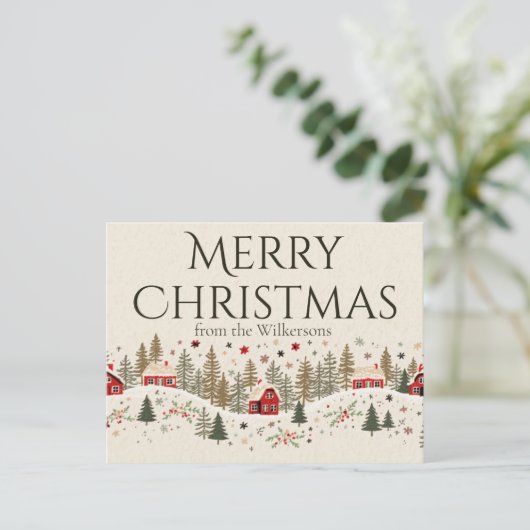 Oude Winterdorp Kerstmis Volkskunst Aangepaste Naa Briefkaart (Staand voorkant)