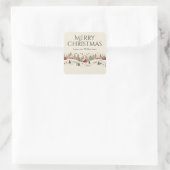 Oude Winterdorp Kerstmis Volkskunst Aangepaste Naa Vierkante Sticker (Tas)