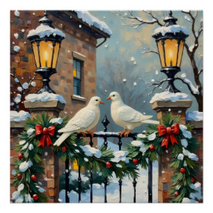 Oude Winterduiven bij Lantaarnverlichte Poort Kers Perfect Poster