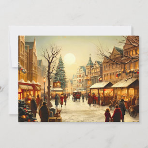 Oude winters sneeuwige kerstmarktstad feestdagenkaart