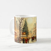 Oude winters sneeuwige kerstmarktstad koffiemok (Voorkant links)