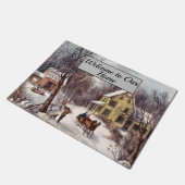 Oude winterscène paard en koets welkom deurmat (Schuin)