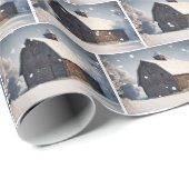 Oude winterschuur met sneeuwvlokken cadeaupapier (Rol Hoek)