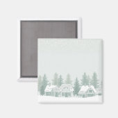 Oude wintersdorp Kerstmis Magneet (Voorkant / Achterkant)