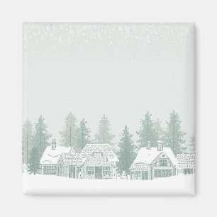 Oude wintersdorp Kerstmis Magneet
