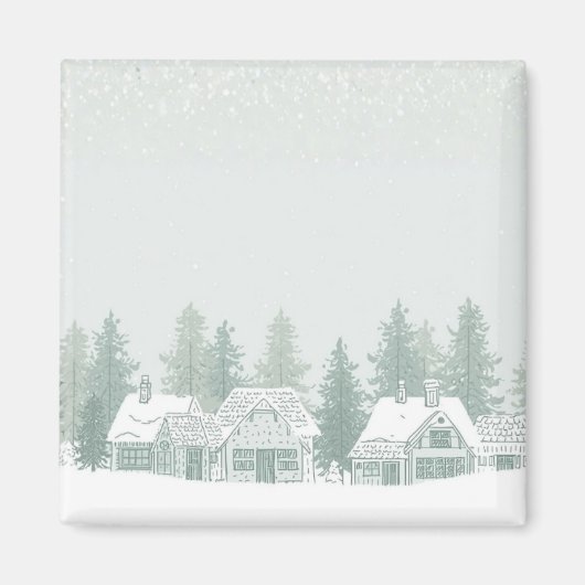 Oude wintersdorp Kerstmis Magneet (Voorkant)