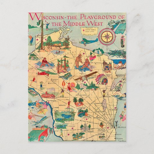 Oude Wisconsinkaart Ansichtkaart Briefkaart (Voorkant)