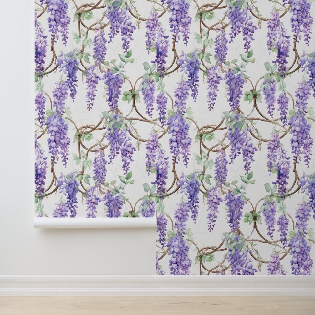 Oude Wisteria Bloem Tak Paars Groen Bloemmotief Behang (Applicatie)