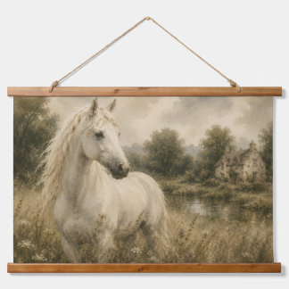 Oude wit paardenweide cottage wanddecoratie hangend wandkleed