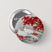 Oude witte duiven en rode bladeren op grijs ronde button 5,7 cm (Voorkant /achterkant)