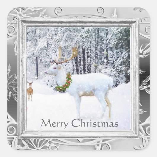 Oude witte herten Kerststicker Vierkante Sticker (Voorkant)