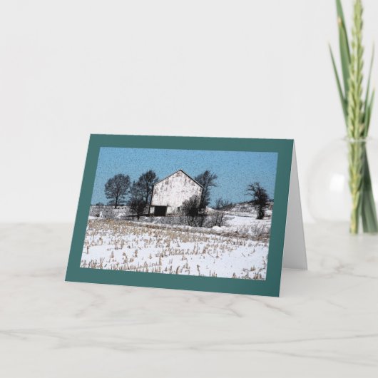 Oude witte houten schuur met besnoeiing cornstalks kaart (Voorkant)