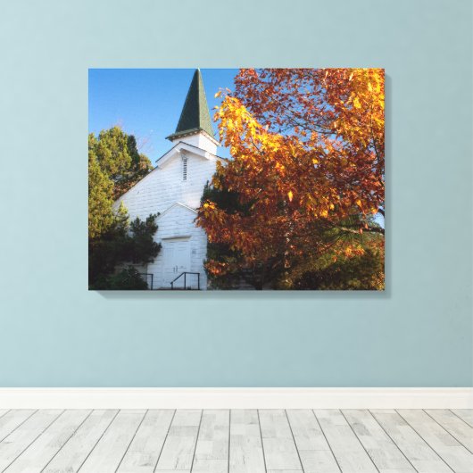 Oude Witte Kerk in het najaar Canvas Afdruk (Insitu (Houten vloer))