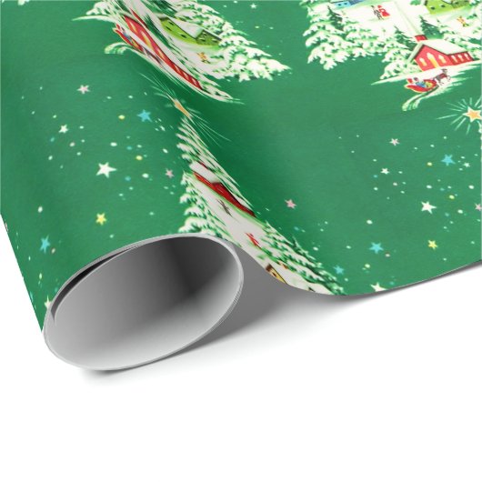 Oude witte kerstbomen landelijk dorp cadeaupapier (Rol Hoek)