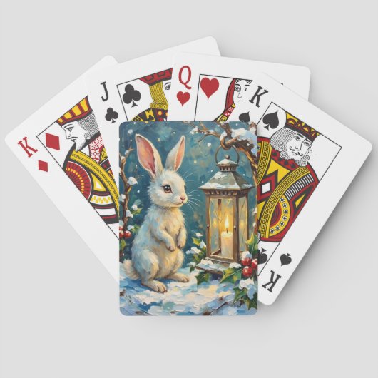 Oude witte konijn met kerstlantern pokerkaarten (Achterkant)
