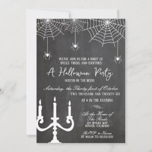 Oude witte krijtbordspinnen Halloween-feest Kaart