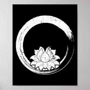 Oude witte lotusbloem met Zen cirkel Poster
