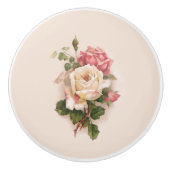 Oude witte/roze achtergrond met fashioned roses-Bu Keramische Knop (Voorkant)