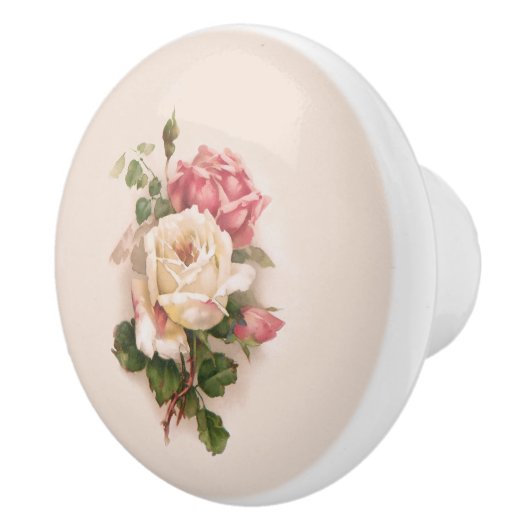 Oude witte/roze achtergrond met fashioned roses-Bu Keramische Knop (Rechts)