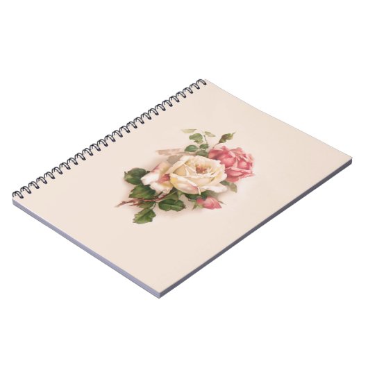 Oude witte/roze achtergrond met fashioned roses-Bu Notitieboek (Linkerzijde)