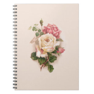 Oude witte/roze achtergrond met fashioned roses-Bu Notitieboek