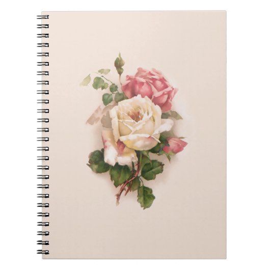Oude witte/roze achtergrond met fashioned roses-Bu Notitieboek (Voorkant)