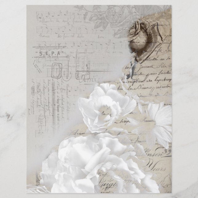 Oude witte rozen vintage handgeschreven papier (Voorkant)