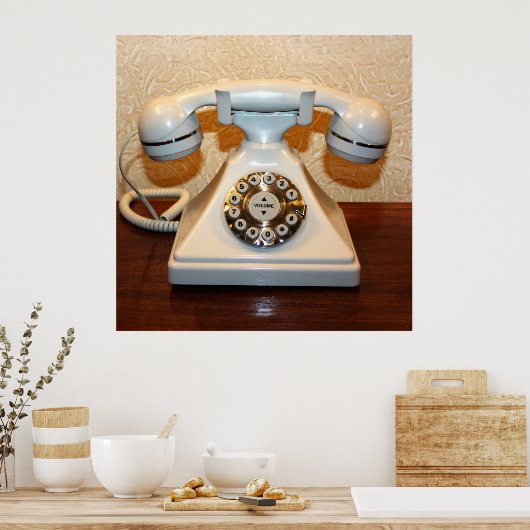 Oude  Witte Telefoon van de Wijzerplaat-omhoog Poster (Keuken)