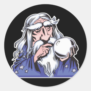 oude witte tovenaar merlin ronde sticker