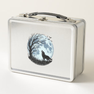 Oude Wolf Huilende Maan Boom Silhouet Ontwerp_1
