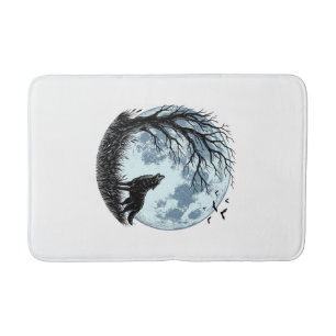Oude Wolf Huilende Maan Boom Silhouet Ontwerp_1 Badmat