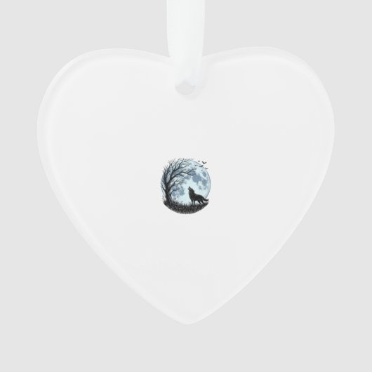 Oude Wolf Huilende Maan Boom Silhouet Ontwerp_1 Ornament (voorkant)