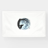 Oude Wolf Huilende Maan Boom Silhouet Ontwerp_1 Spandoek (Horizontaal)