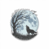 Oude Wolf Huilende Maan Boom Silhouet Ontwerp_1 Sticker (Voorkant)