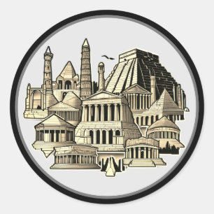 Oude wonderen in zwart en wit ronde sticker