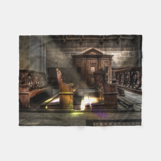 Oude Wooden Church Bench met Kneeler Fleece Deken (Voorkant (Horizontaal))