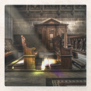 Oude Wooden Church Bench met Kneeler Glazen Onderzetter