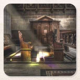 Oude Wooden Church Bench met Kneeler Kartonnen Onderzetters