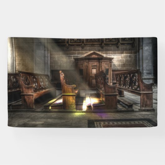 Oude Wooden Church Bench met Kneeler Spandoek (Horizontaal)