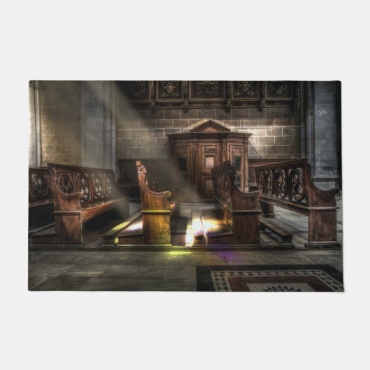 Oude Wooden Church Bench met Kneeler Vloermat Deurmat (Voorkant)