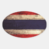 Oude Wooden Thailand vlag Ovale Sticker (Voorkant)