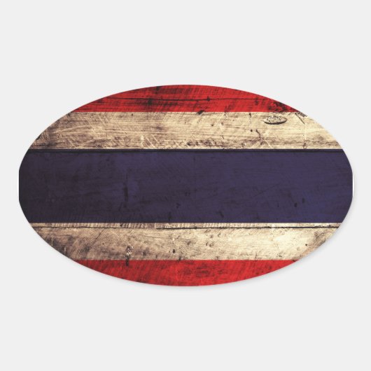Oude Wooden Thailand vlag Ovale Sticker (Voorkant)