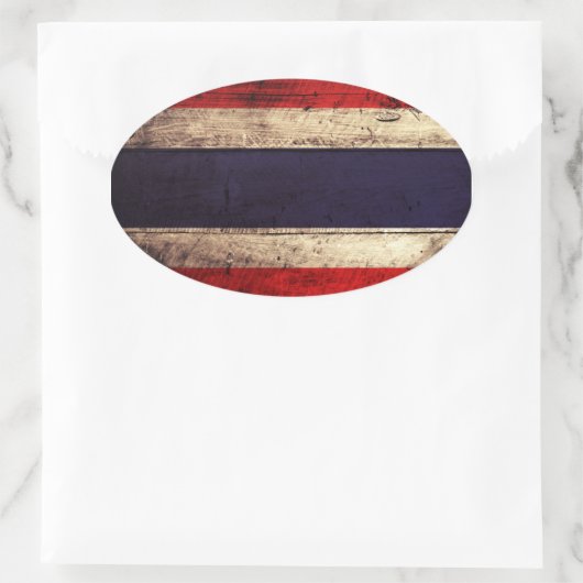 Oude Wooden Thailand vlag Ovale Sticker (Tas)